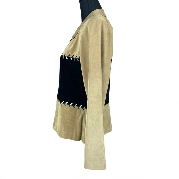 WORTHINGTON Women’s Size 12 Camel/Black‎ Full Zip Jacket With Shoulder Pads NWT - Picture 5 of 11